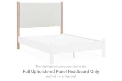 Two-tone upholstered panel headboard with padded rectangular panels and light wood frame