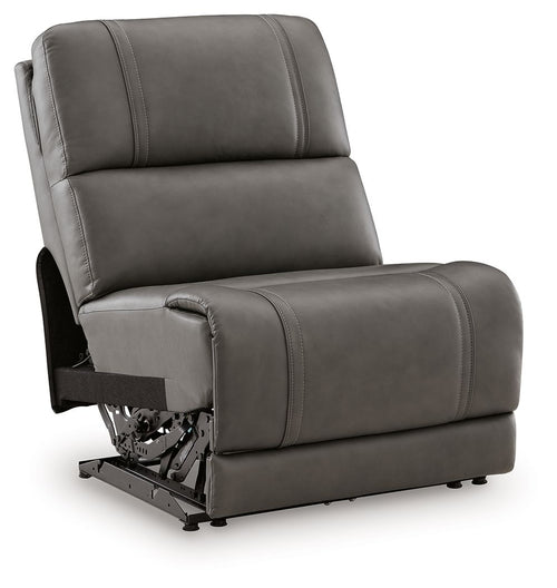 Dark gray upholstered power armless recliner with adjustable headrest and footrest