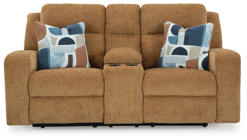 Kanlow - Dbl Reclining Loveseat With Console - Honey