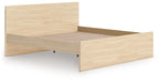 Light brown panel platform bed with slatted storage base exposed and support legs