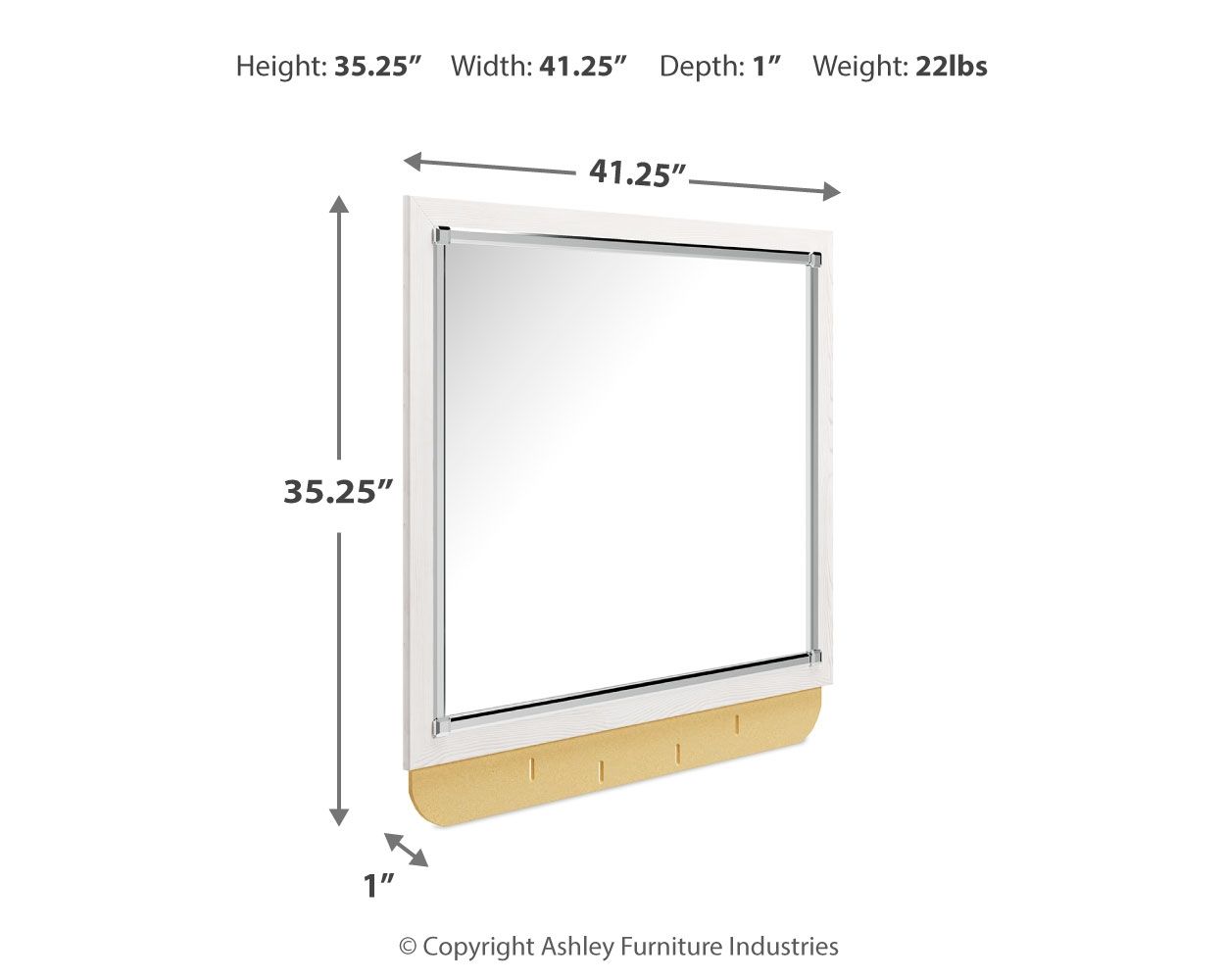 Bedroom mirror, light wood frame with silver trim, rectangular wall-mount