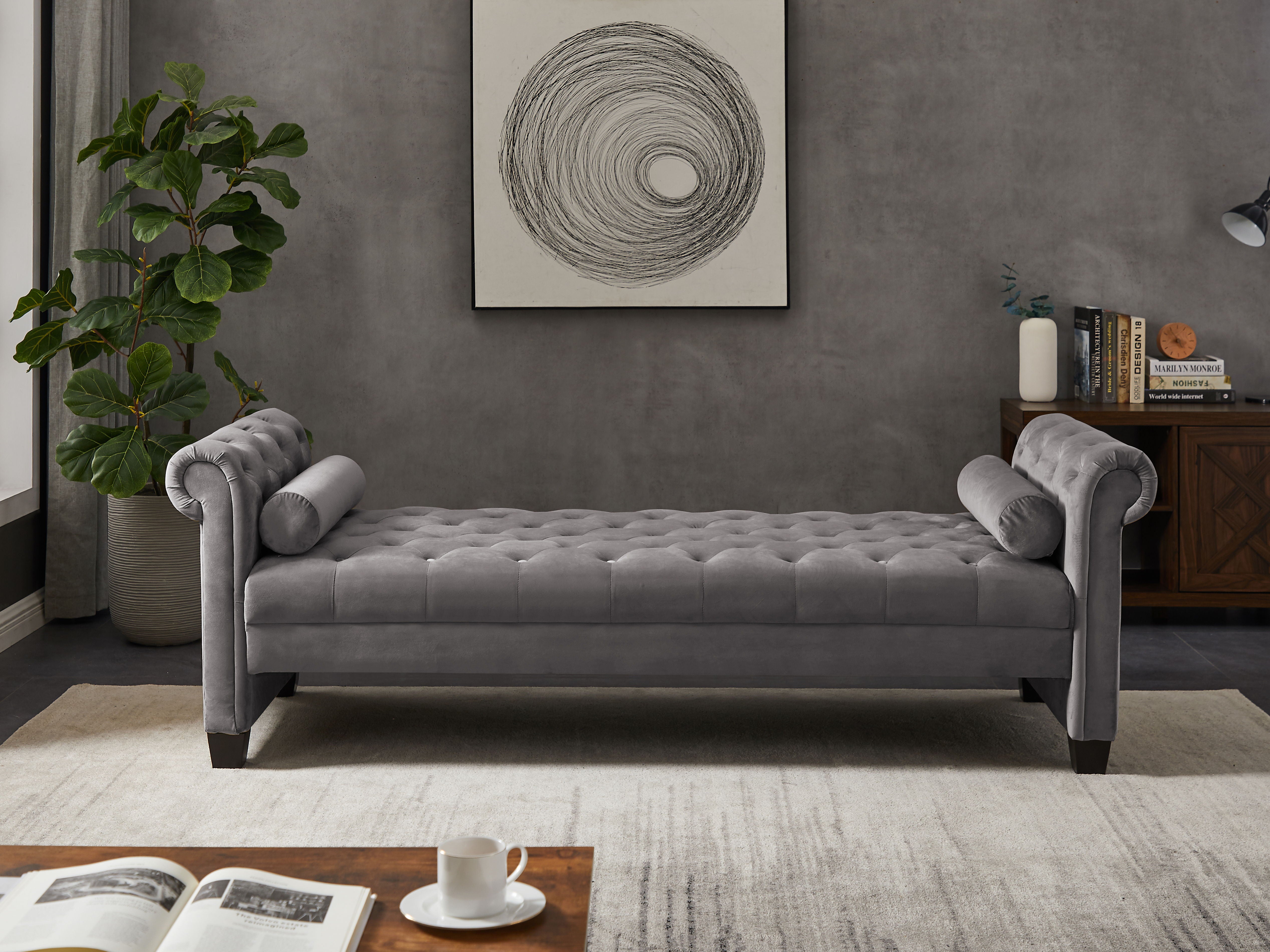 2038 Gray Rectangular Large Sofa Stool
