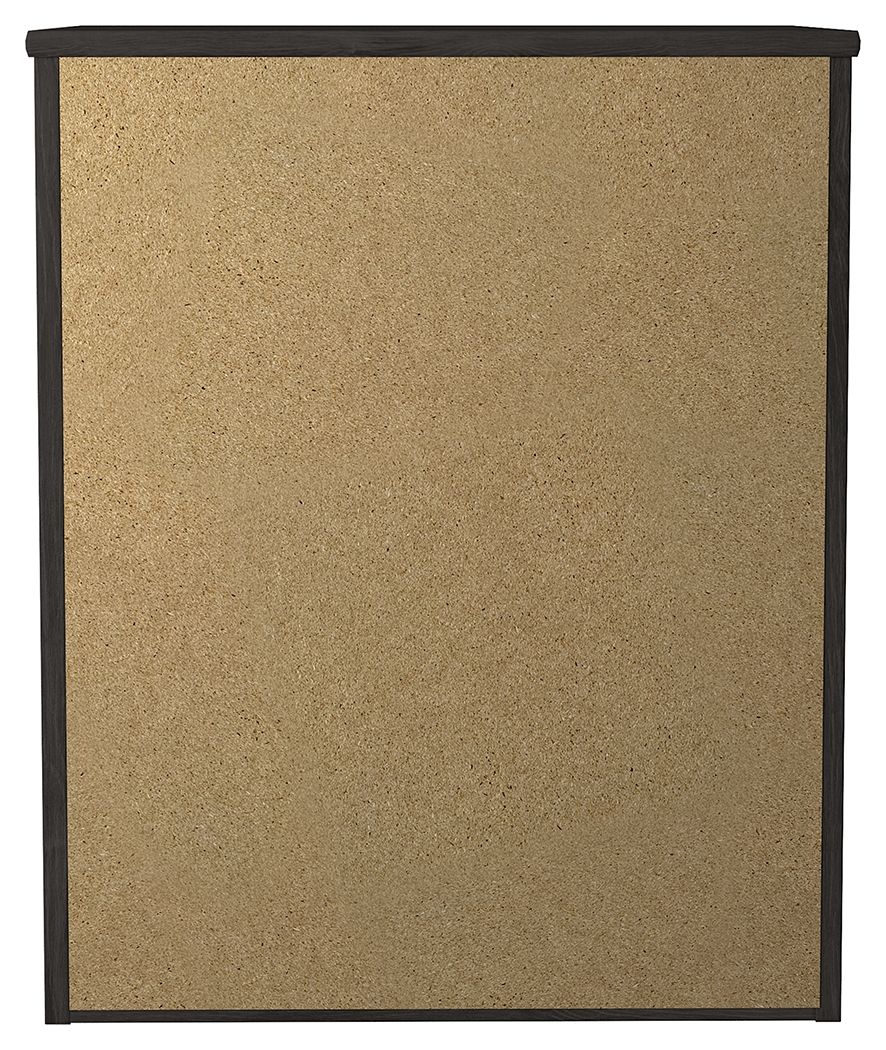 Rectangular night stand backboard with cork-like texture and dark wood frame