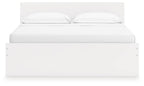 White panel platform bed with two pillows and solid side panels