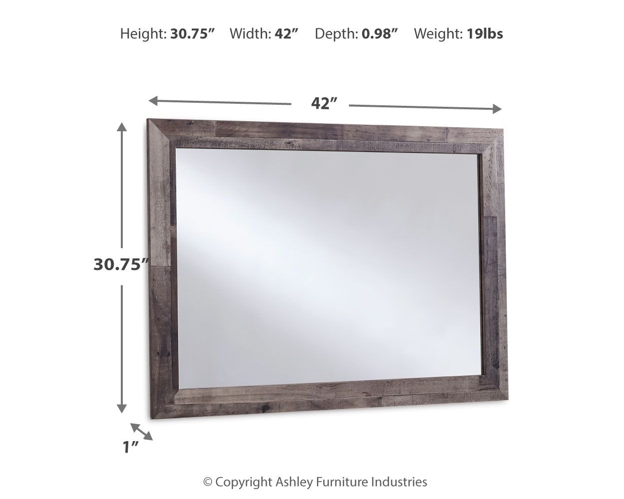 Bedroom mirror with distressed multi-gray wood frame, rectangular glass