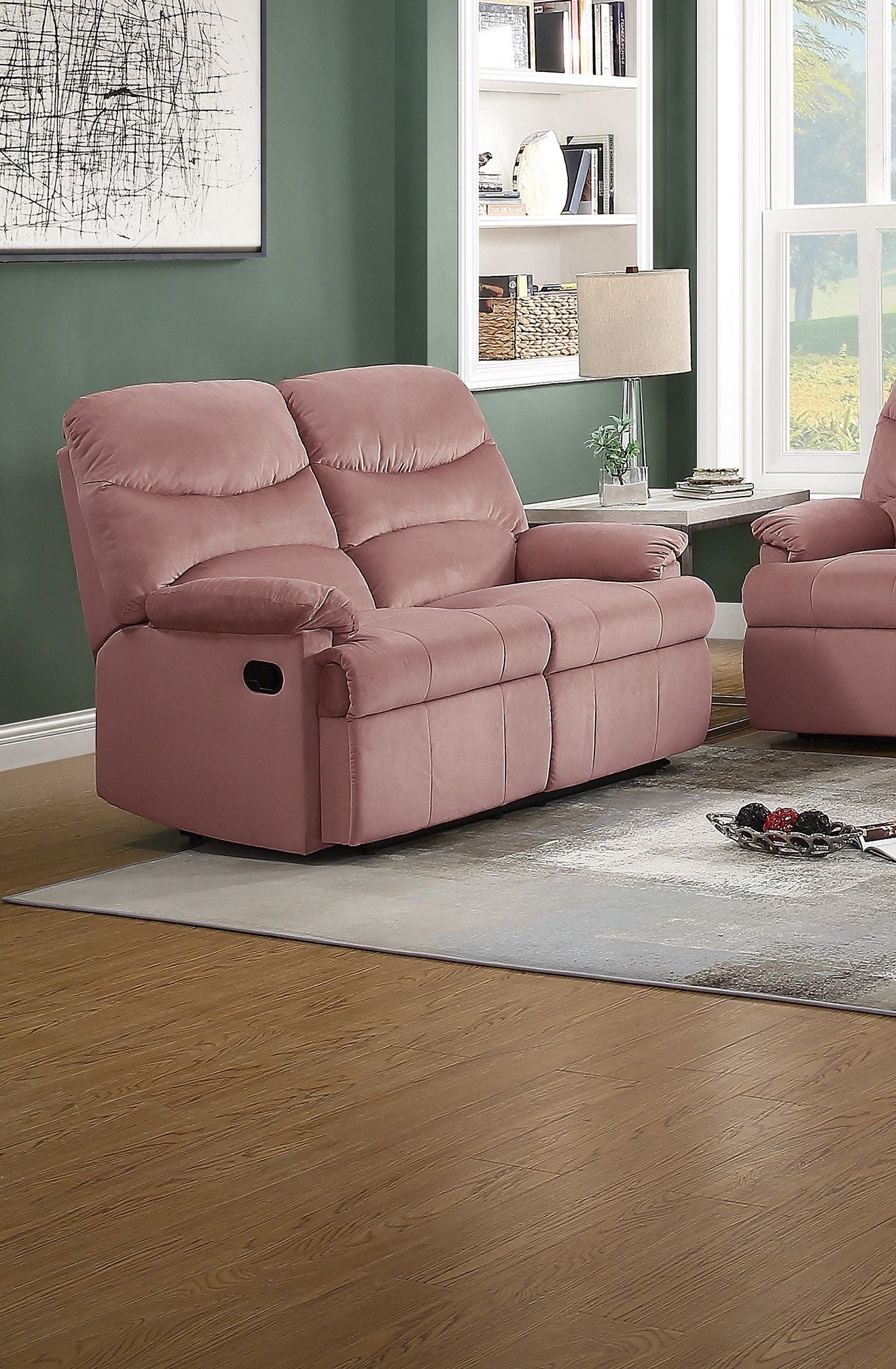 Luxurious Velvet Blush Pink Color 2 Seater Manual Recliner Loveseat Couch Manual Motion Plush Armrest Living Room Furniture Loveseat Couch