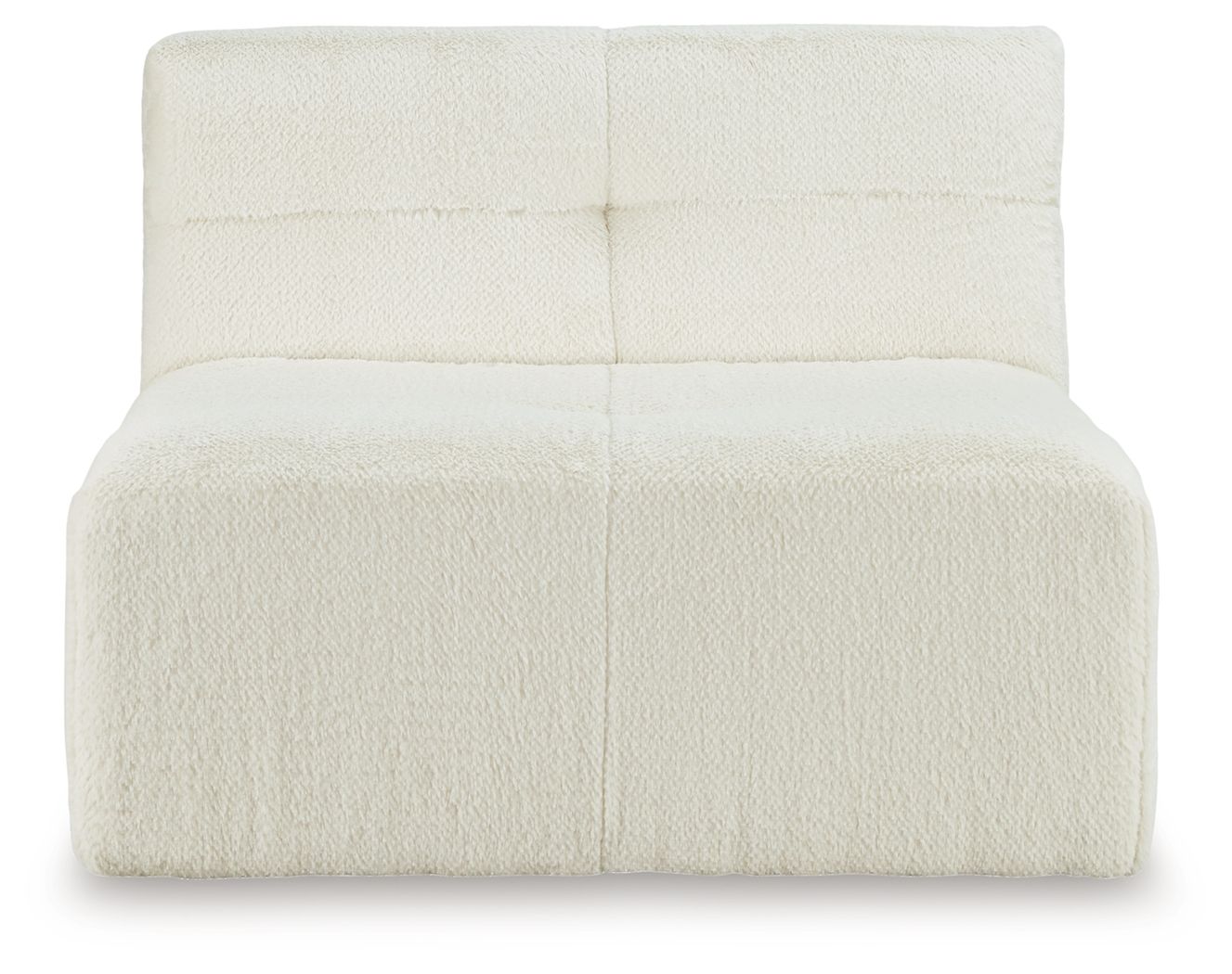 Ivory upholstered accent chair with square arms and thick padded seat