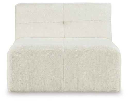Ivory upholstered accent chair with square arms and thick padded seat