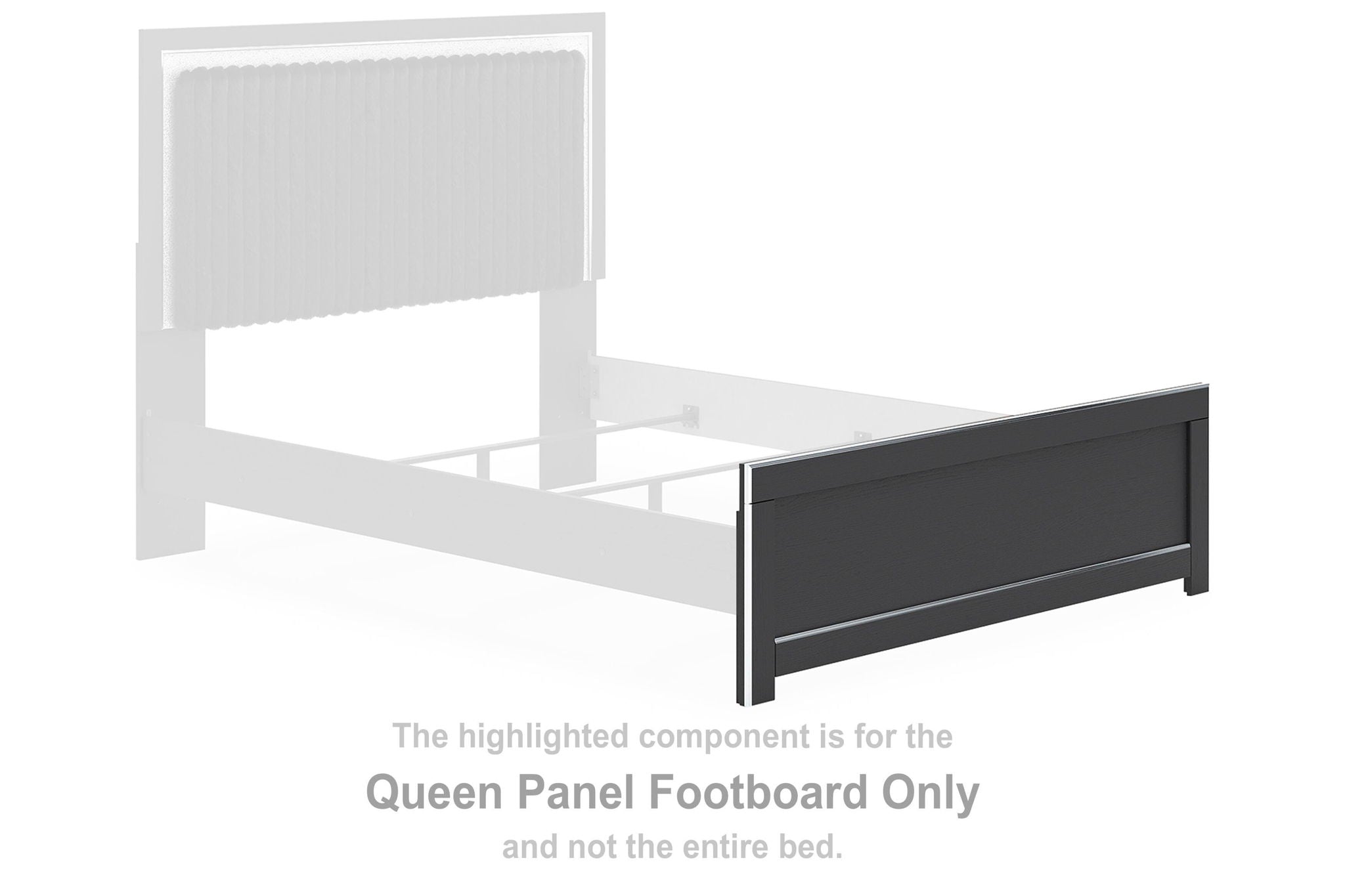 Black queen panel footboard with rectangular recessed panel and side posts