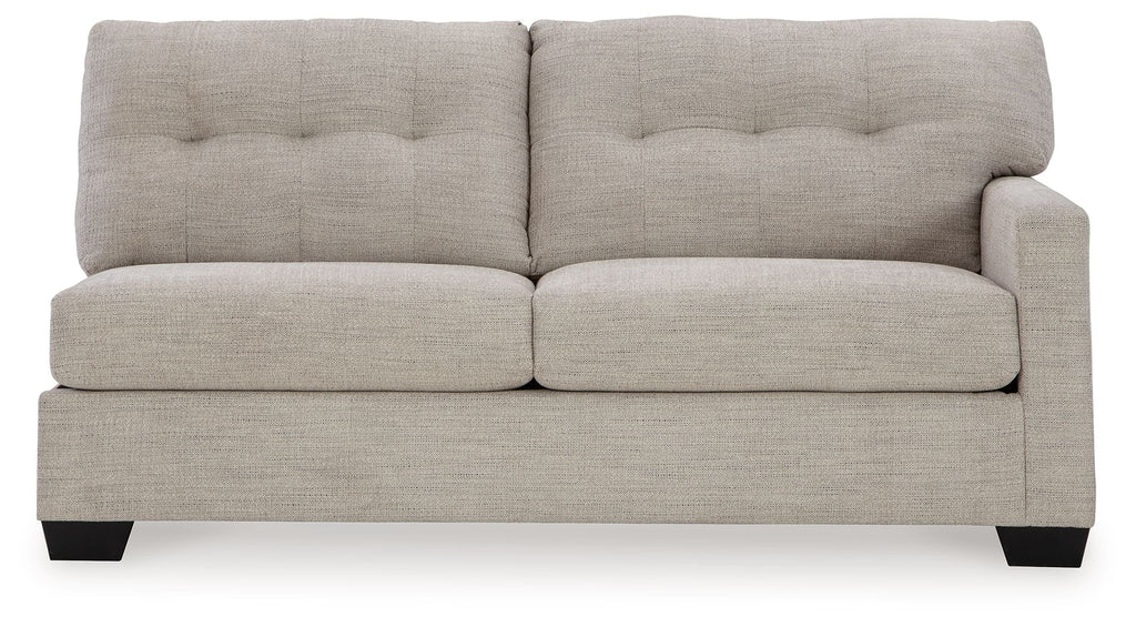 Pebble light-gray raf sofa, tufted back, track arms, black feet