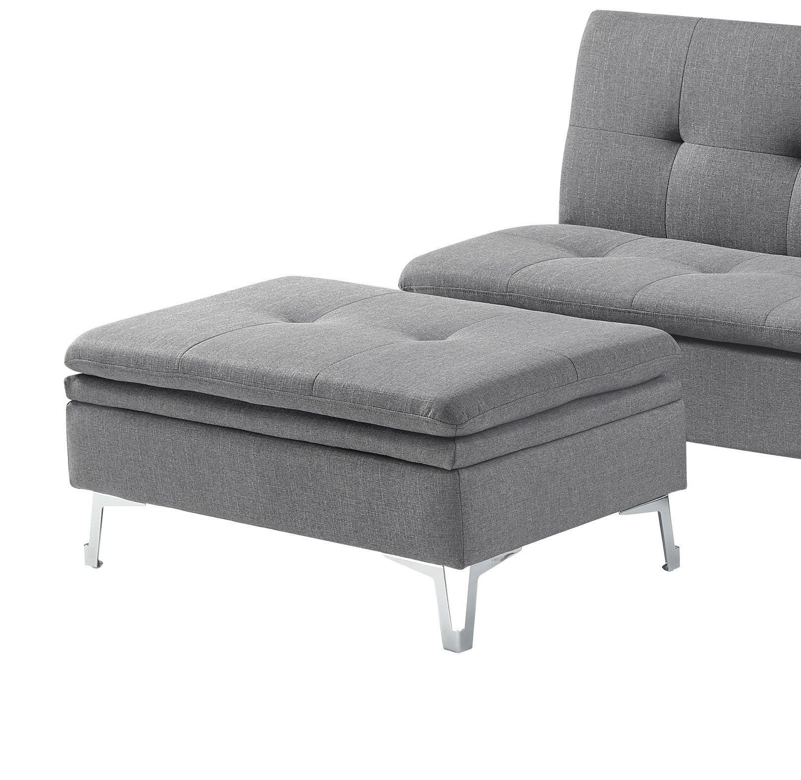 Casual Style Storage Ottoman 1 Piece Gray Color Fabric Upholstered Metal Legs Living Room Furniture