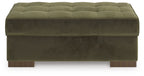Olive accent ottoman with padded, tufted lid and square legs