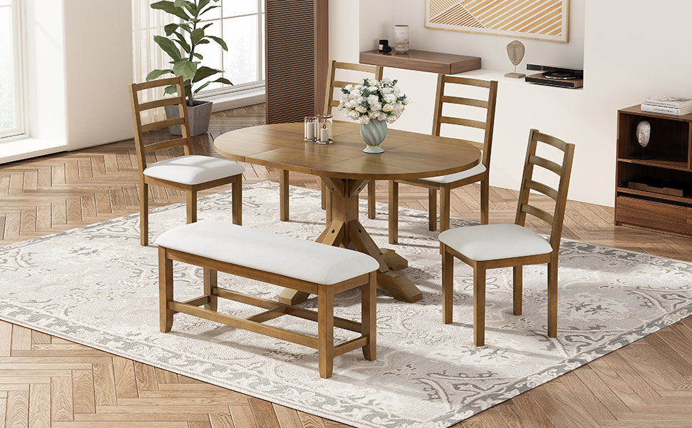 Farmhouse 60" Extendable Dining Table Set - 6 Pcs