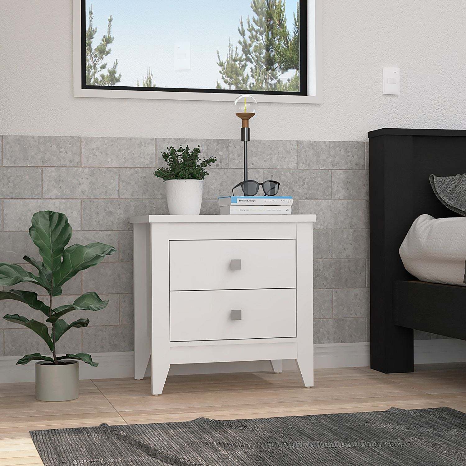 White Nightstand 24"H - Two Drawers, Superior Top for Bedroom