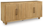 Light antique beige accent cabinet with two doors and metal bar handles
