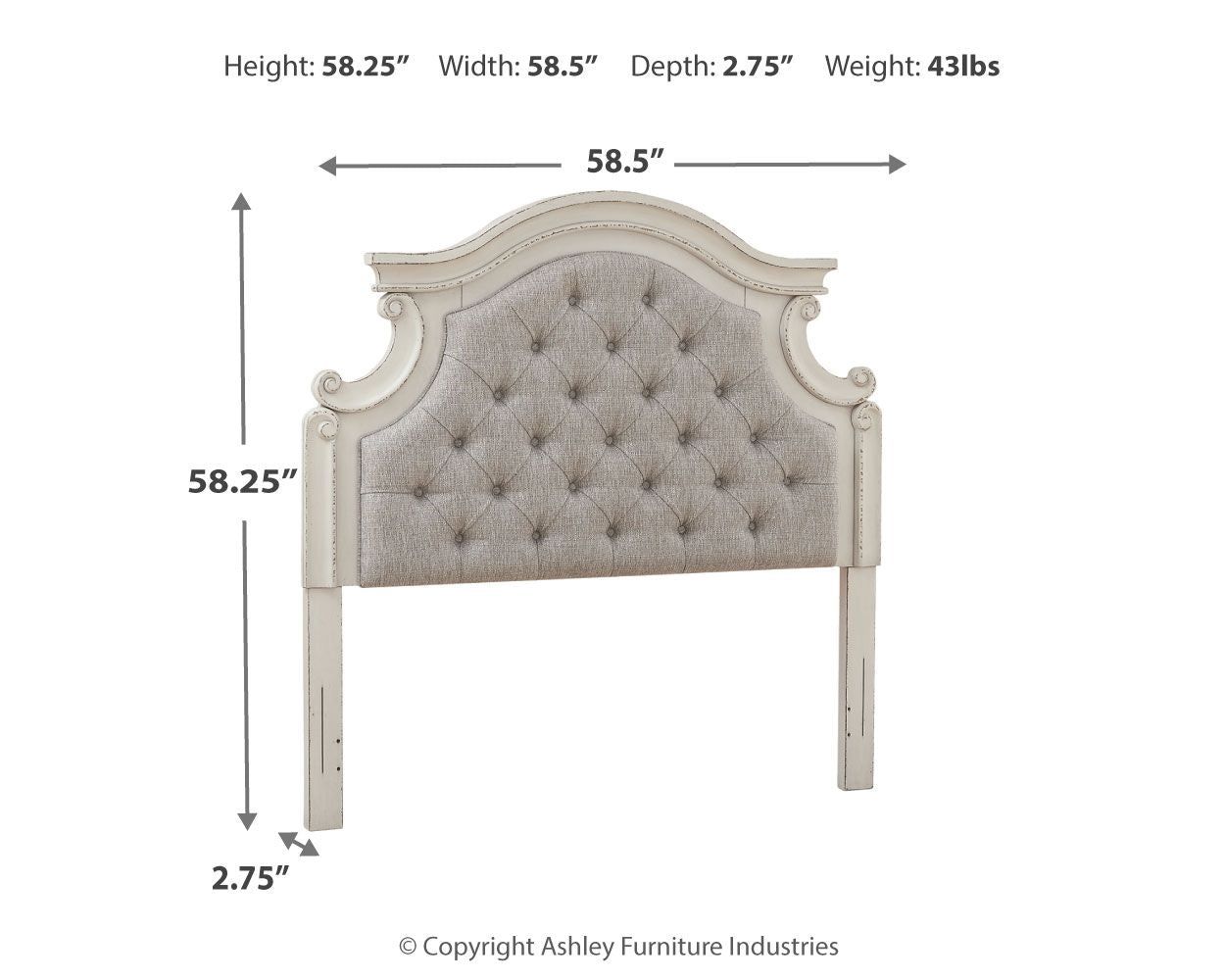 Upholstered headboard with arched top and tufted buttons, shown from the side