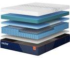 Nectar mattress cross-section with white top cover and blue layered foam