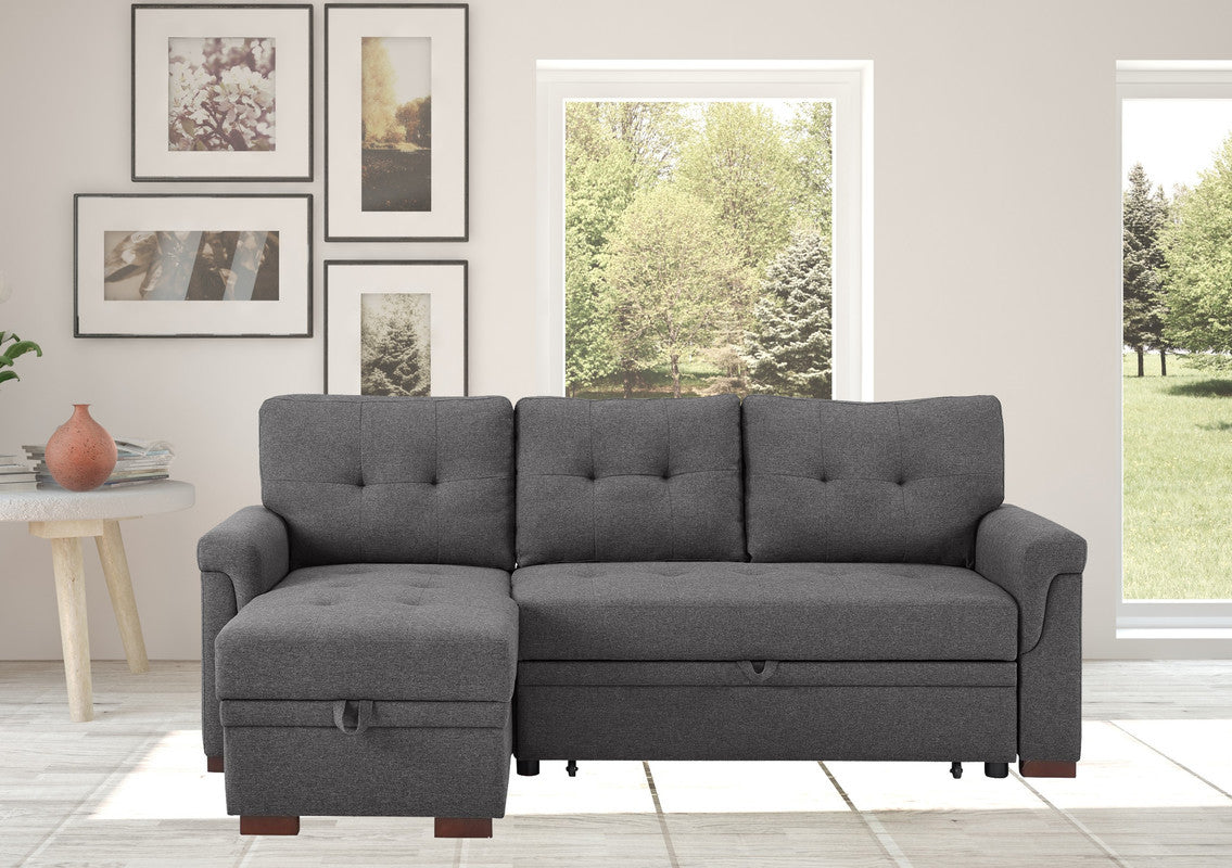 Hunter 84" Dark Gray Linen Sleeper Sectional Storage Chaise