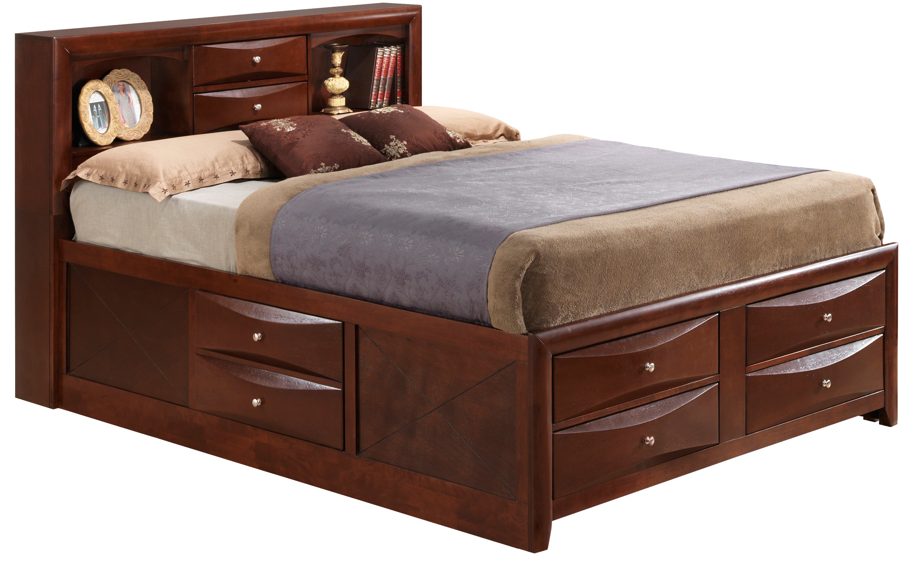 Stylish Cherry Finish Queen Storage Bed