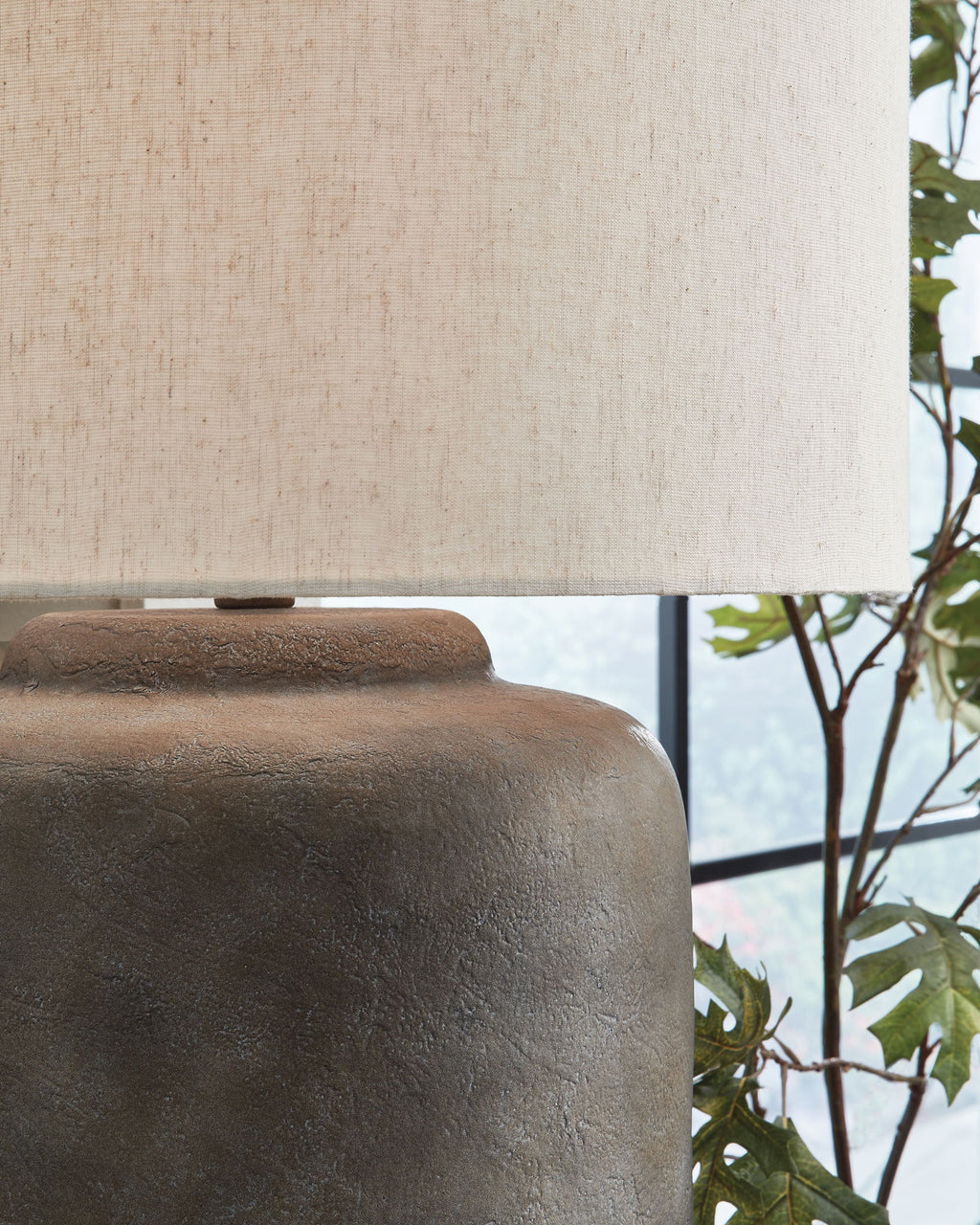 Zandophen metal table lamp base with open top, antique gray texture