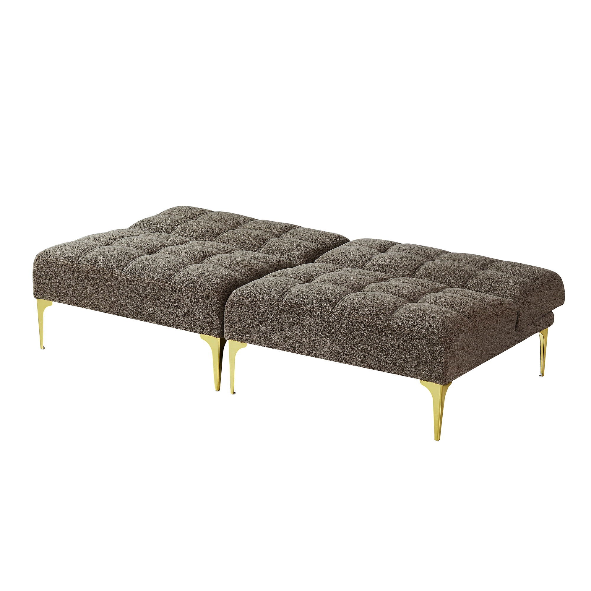 Convertible Sofa Bed Futon With Gold Metal Legs Teddy Fabric Taupe