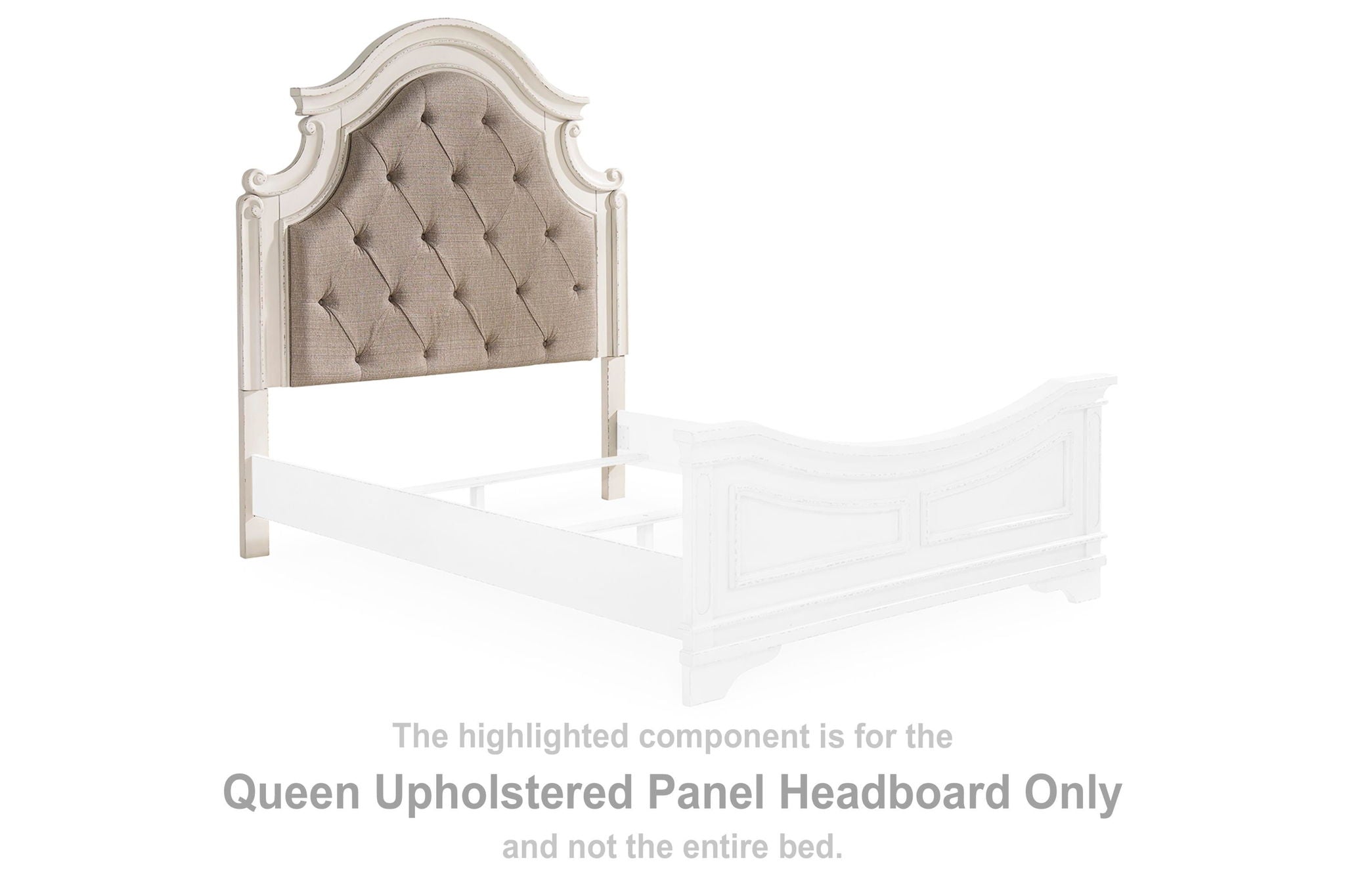 Queen upholstered panel headboard with arched tufted top, light beige fabric