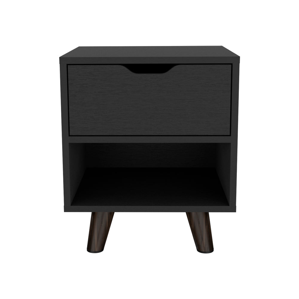 Carleen Black Bedroom Nightstand - Modern Bedside Storage Solution