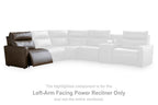 Left-arm facing power recliner section component with dark brown upholstery