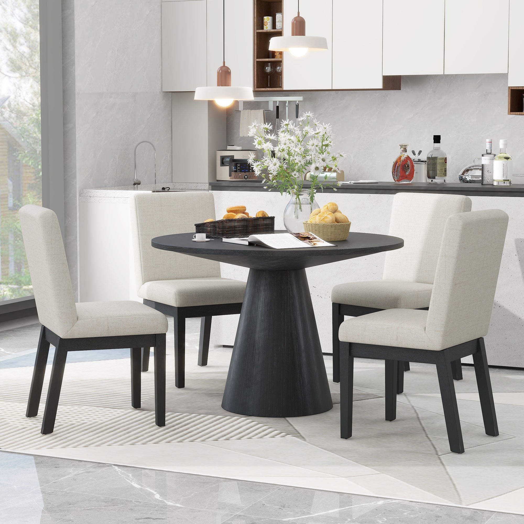 5-Piece Retro Round Dining Set (Black)