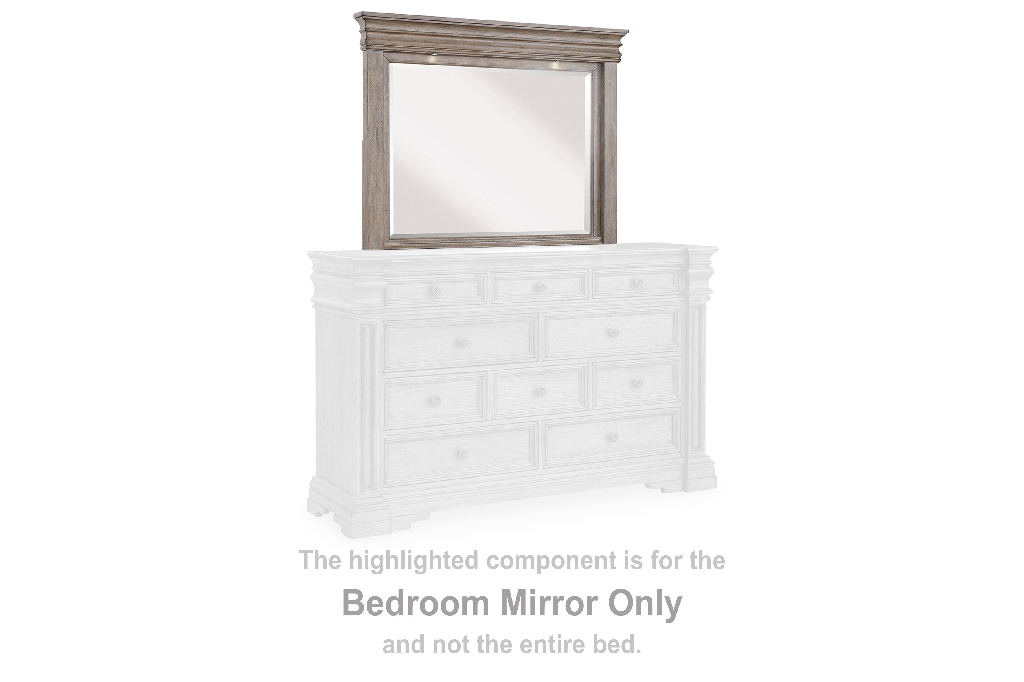 Light grayish brown framed bedroom mirror with square glass panel