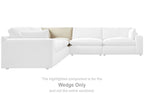 Linen wedge sectional component with cushioned seat and back, rounded armrest