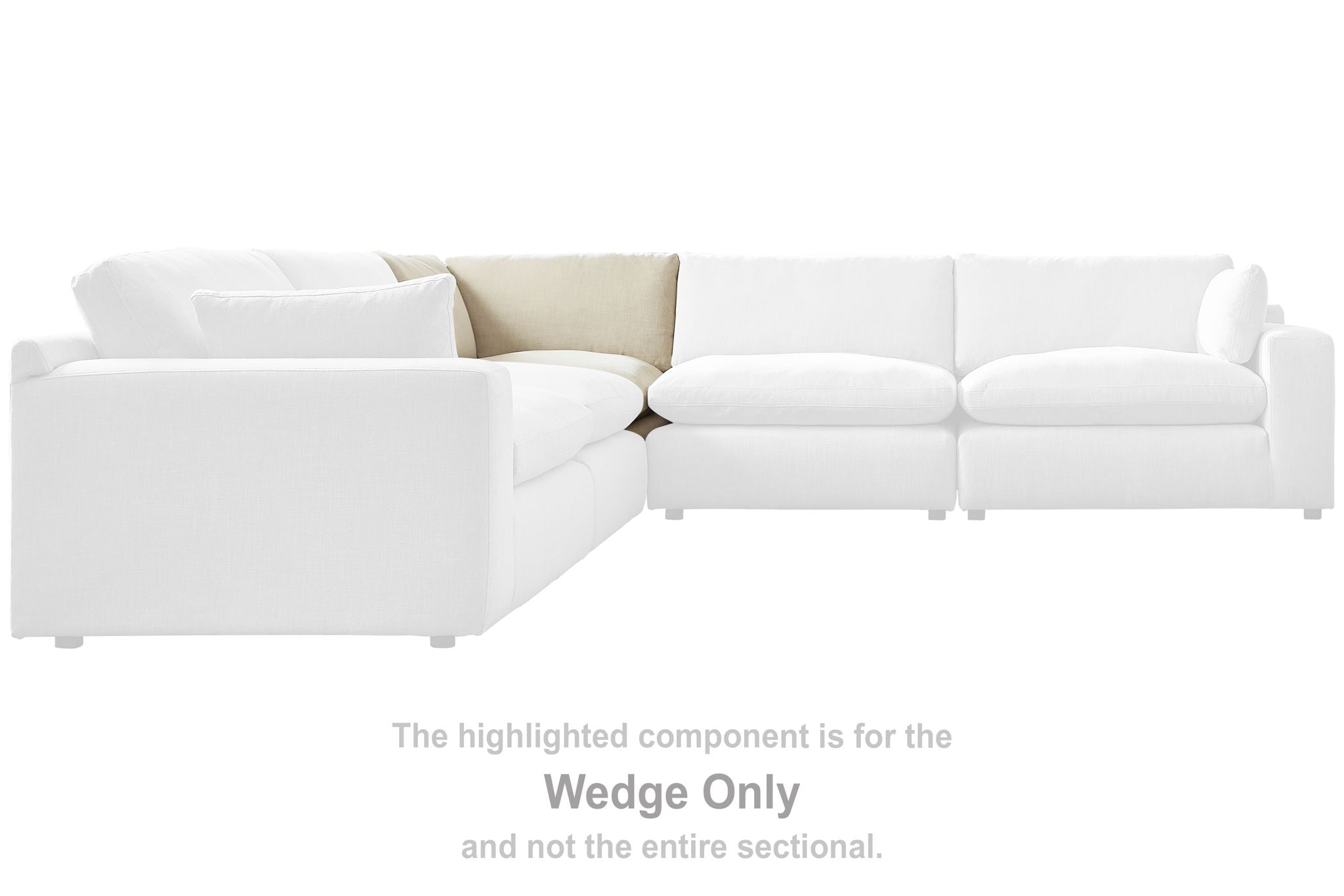Linen wedge sectional component with cushioned seat and back, rounded armrest