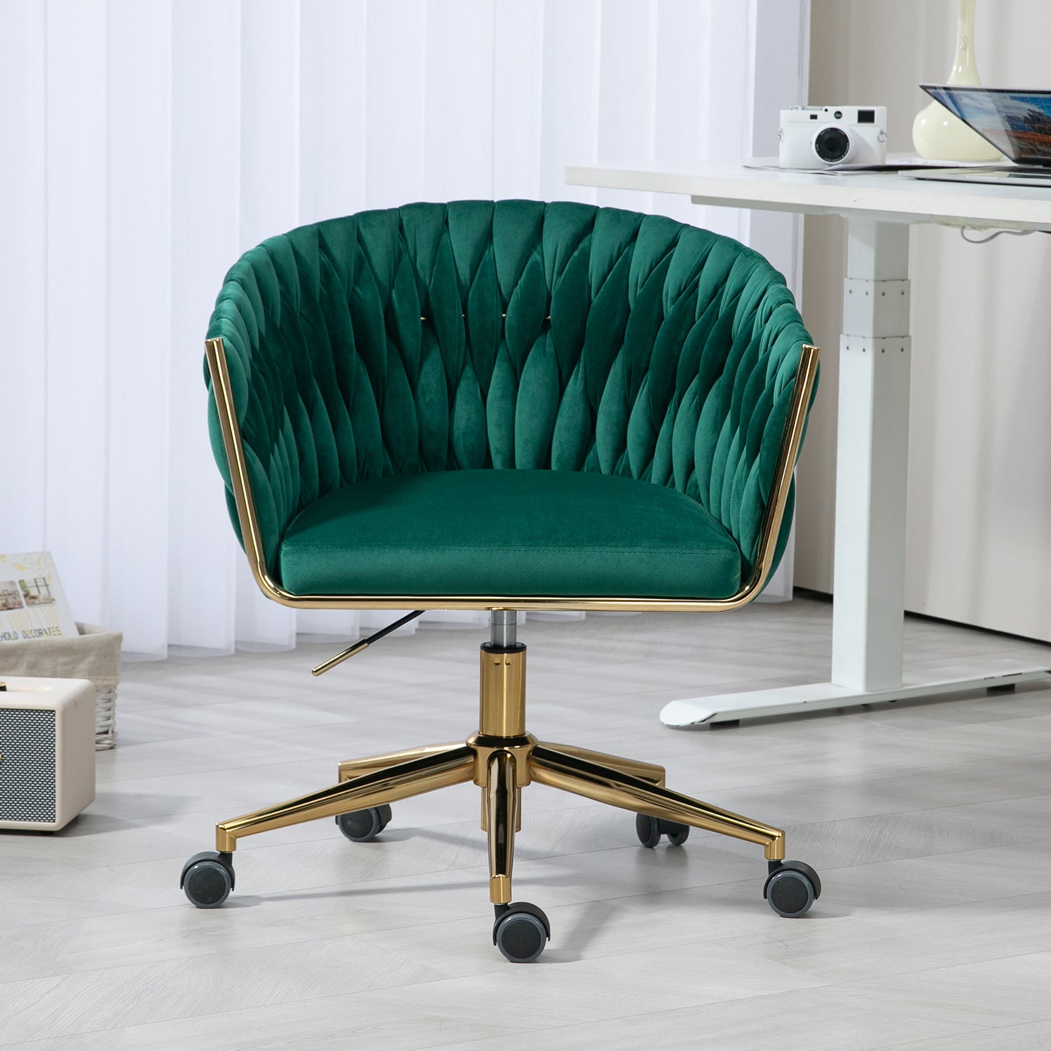 Modern Handwoven Office Chair w/ Wheels, Green