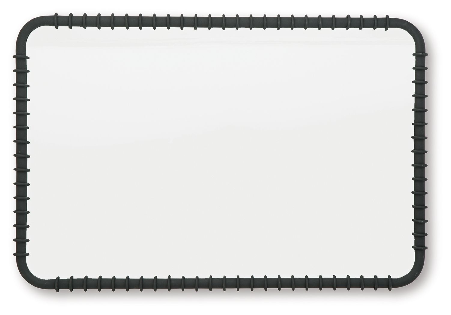 Black accent mirror with wide rectangular frame and corner studs