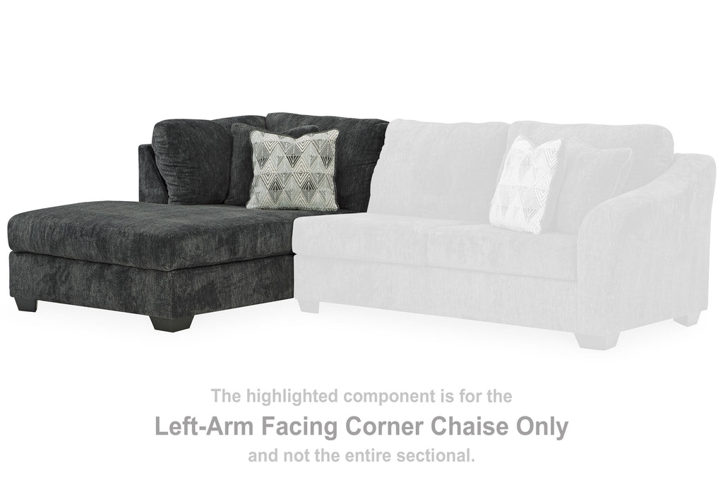 Left-arm corner chaise in dark gray fabric with low arm and backrest