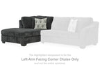 Left-arm corner chaise in dark gray fabric with low arm and backrest