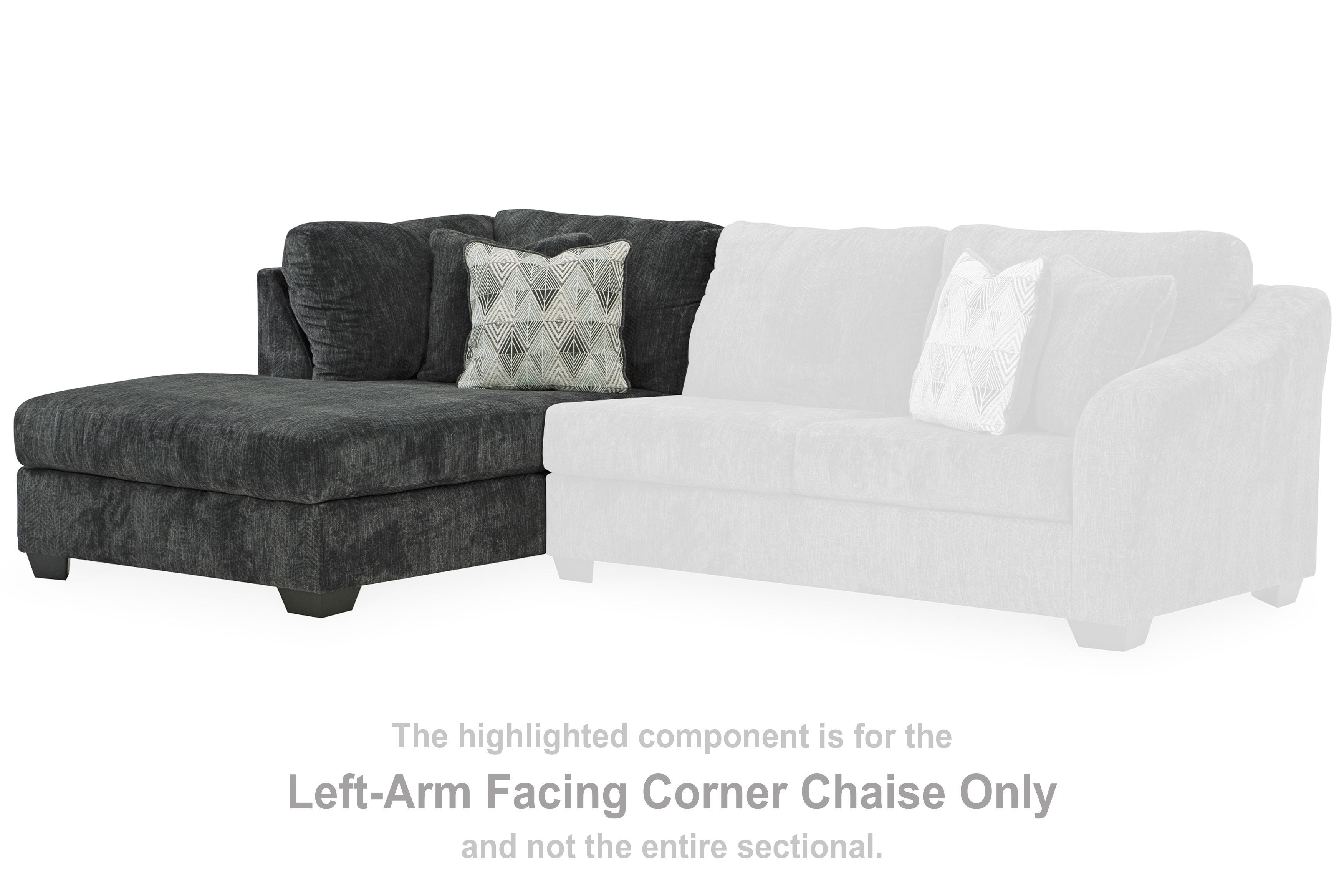 Left-arm corner chaise in dark gray fabric with low arm and backrest