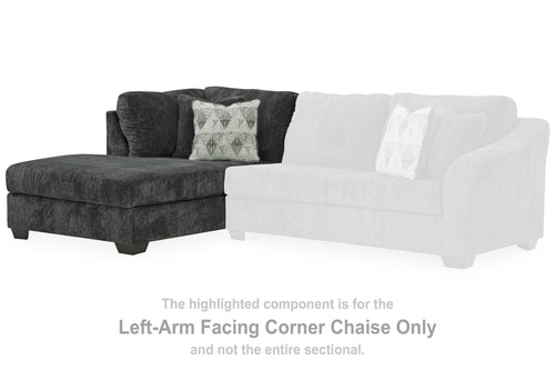 Left-arm corner chaise in dark gray fabric with low arm and backrest