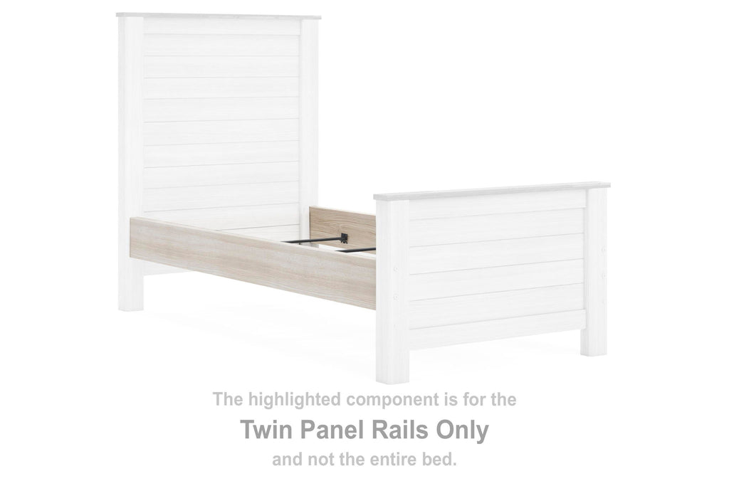 Twin panel bed rails, whitewash finish, with two decorative end panels