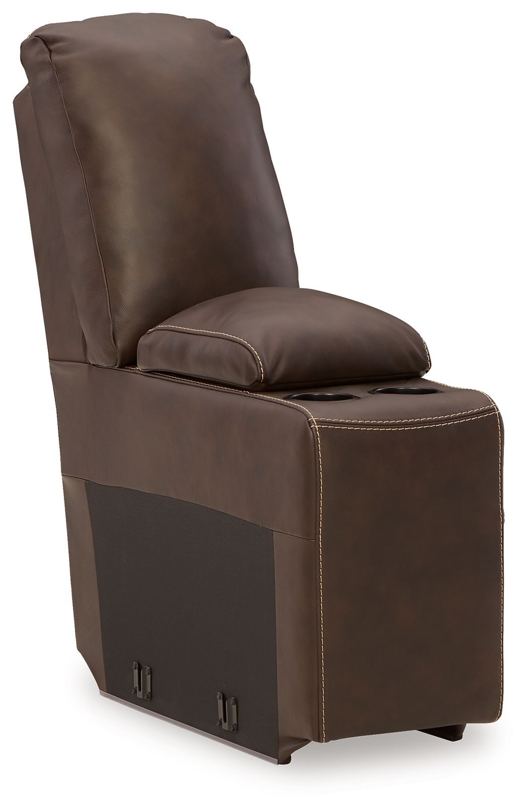 Chocolate brown storage console with padded arms and two front door panels