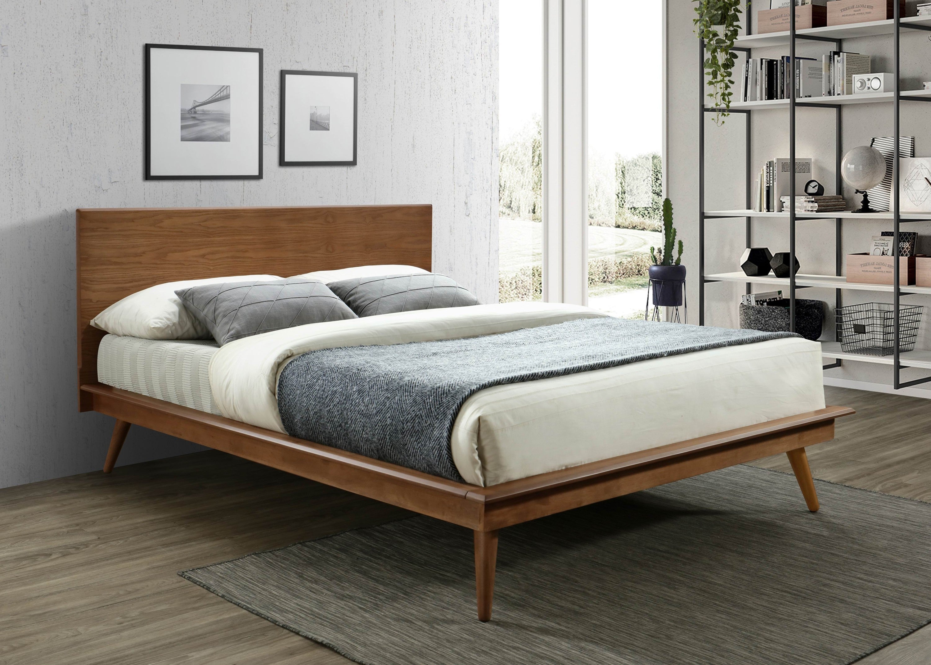 Modern Brown Wooden Full Platform Bed - Sleek Durable Bedroom Furniture