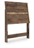 Dark brown wood panel headboard with side posts and top frame