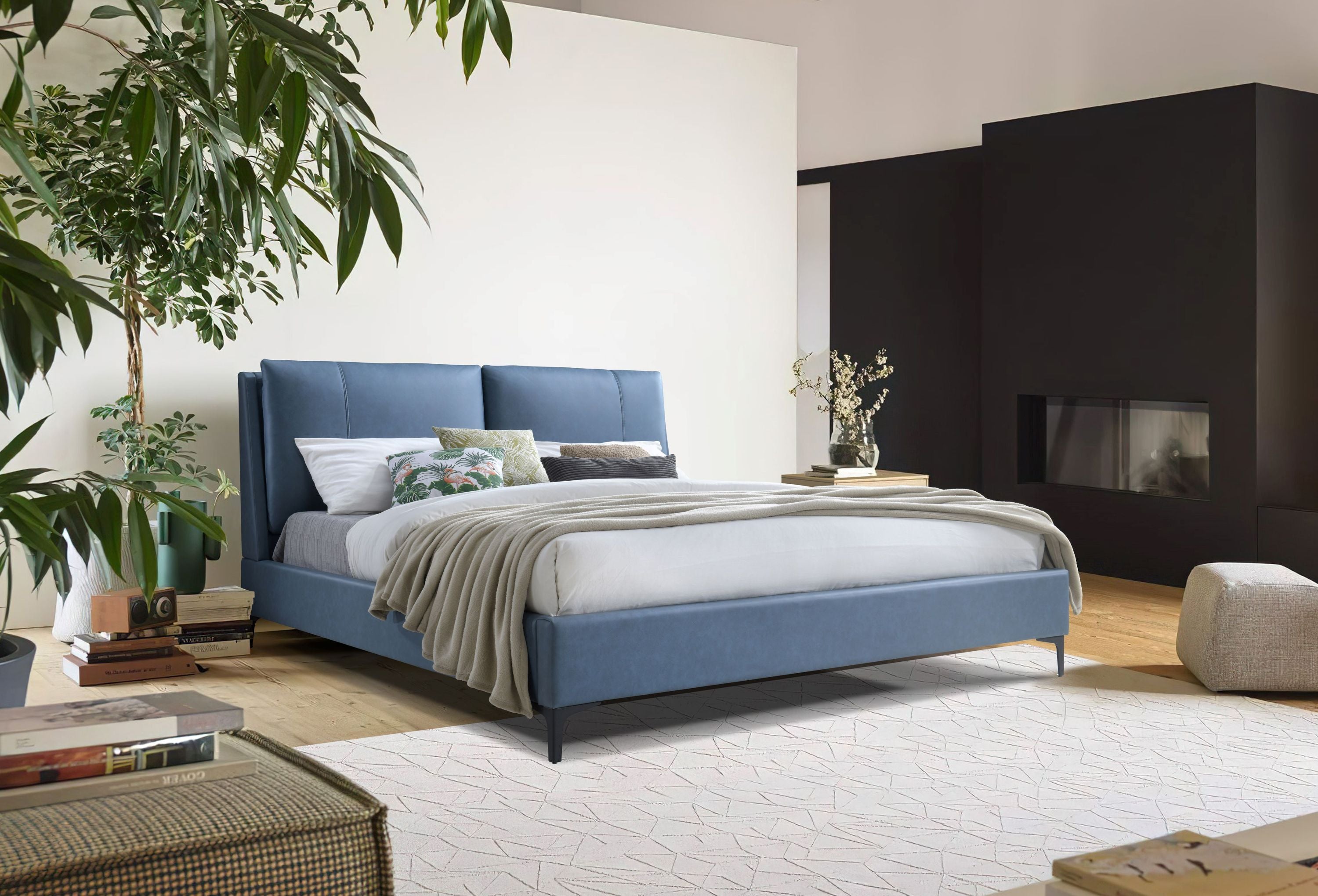 Premium Blue Upholstered Queen Bed | Stylish Comfort