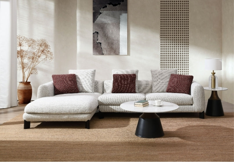 Mardi Maroon & Beige Tweed Sectional Sofa with 3 Throw Pillows