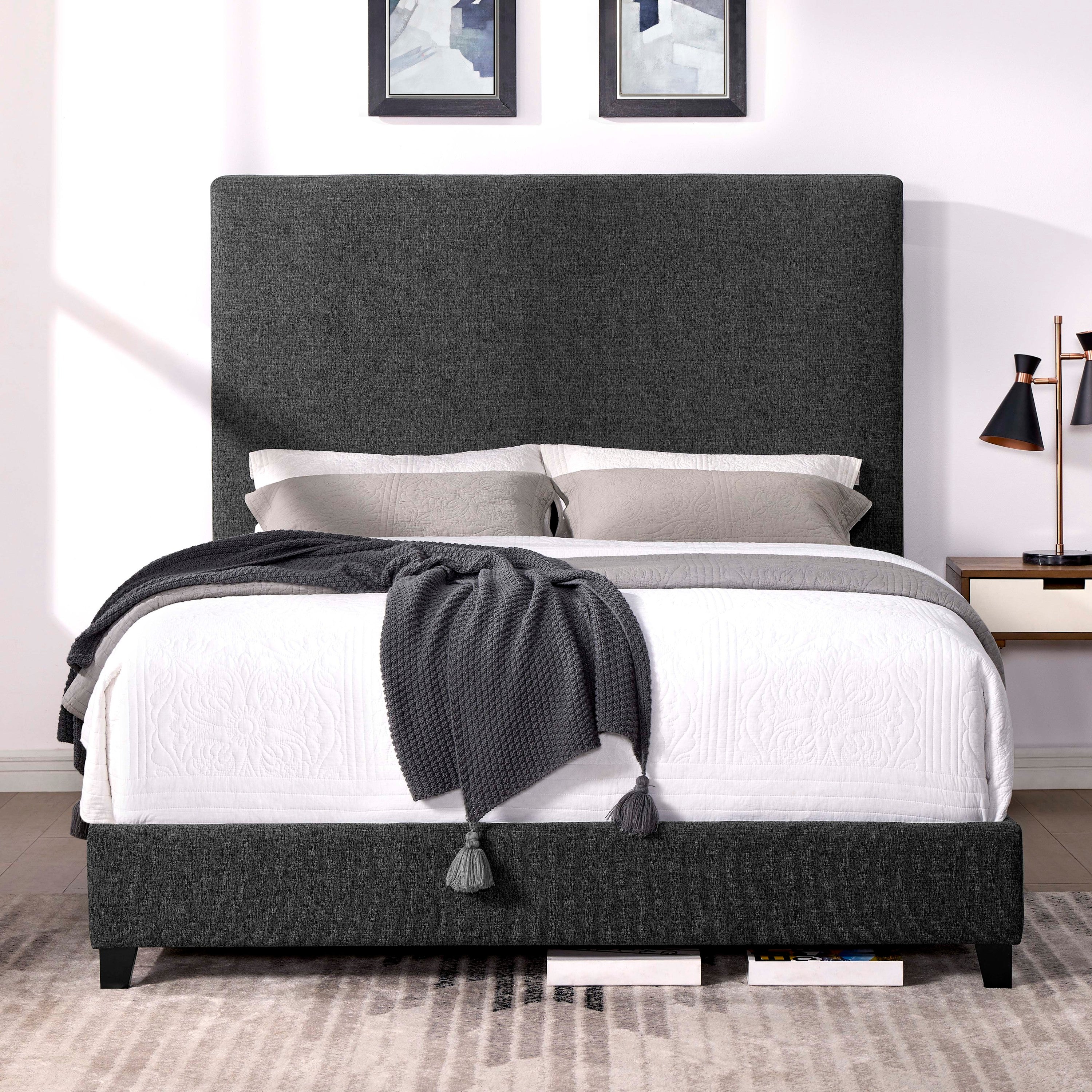 Queen Size Charcoal Grey Upholstered Platform Bed - Modern Style