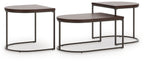 Dark brown occasional table set of 3 with square tops and metal open frames