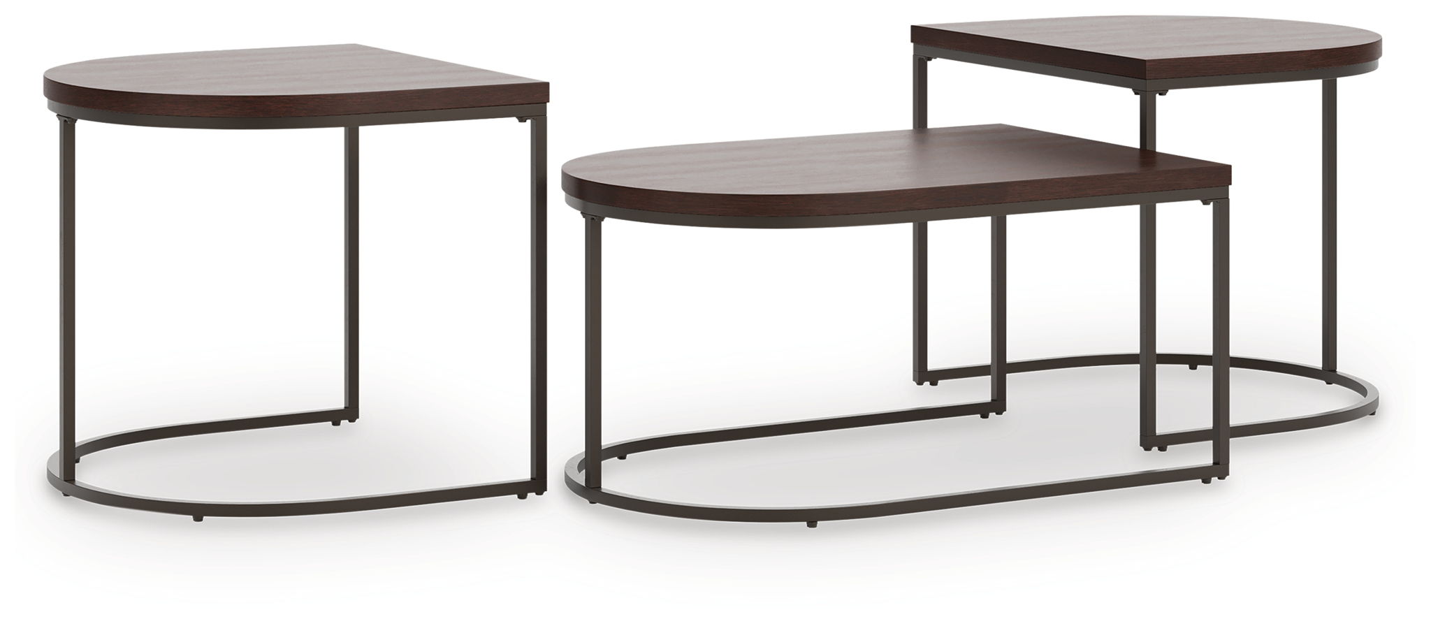 Dark brown occasional table set of 3 with square tops and metal open frames