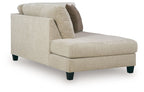 Beige left-arm corner chaise with padded arms and two accent cushions