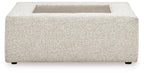 Oversized accent ottoman front view, snowstone beige textured fabric, low square frame