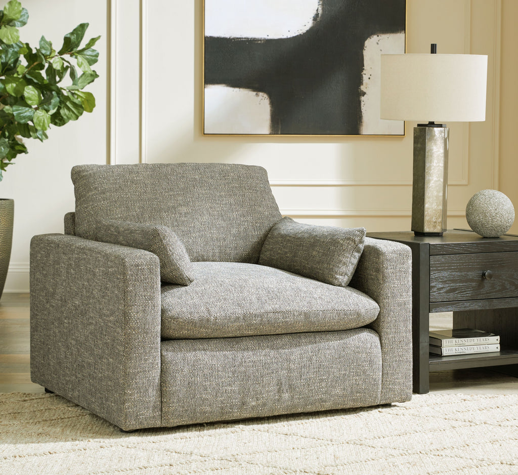 Granite gray chair and a half armchair, rolled arms, two cushions